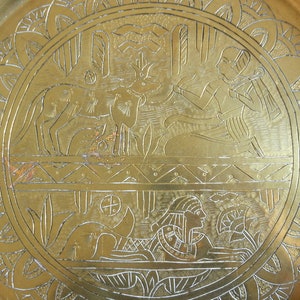 Antique Etched Brass Egyptian Tray- Solid Brass 11" Round Serving Tray ...