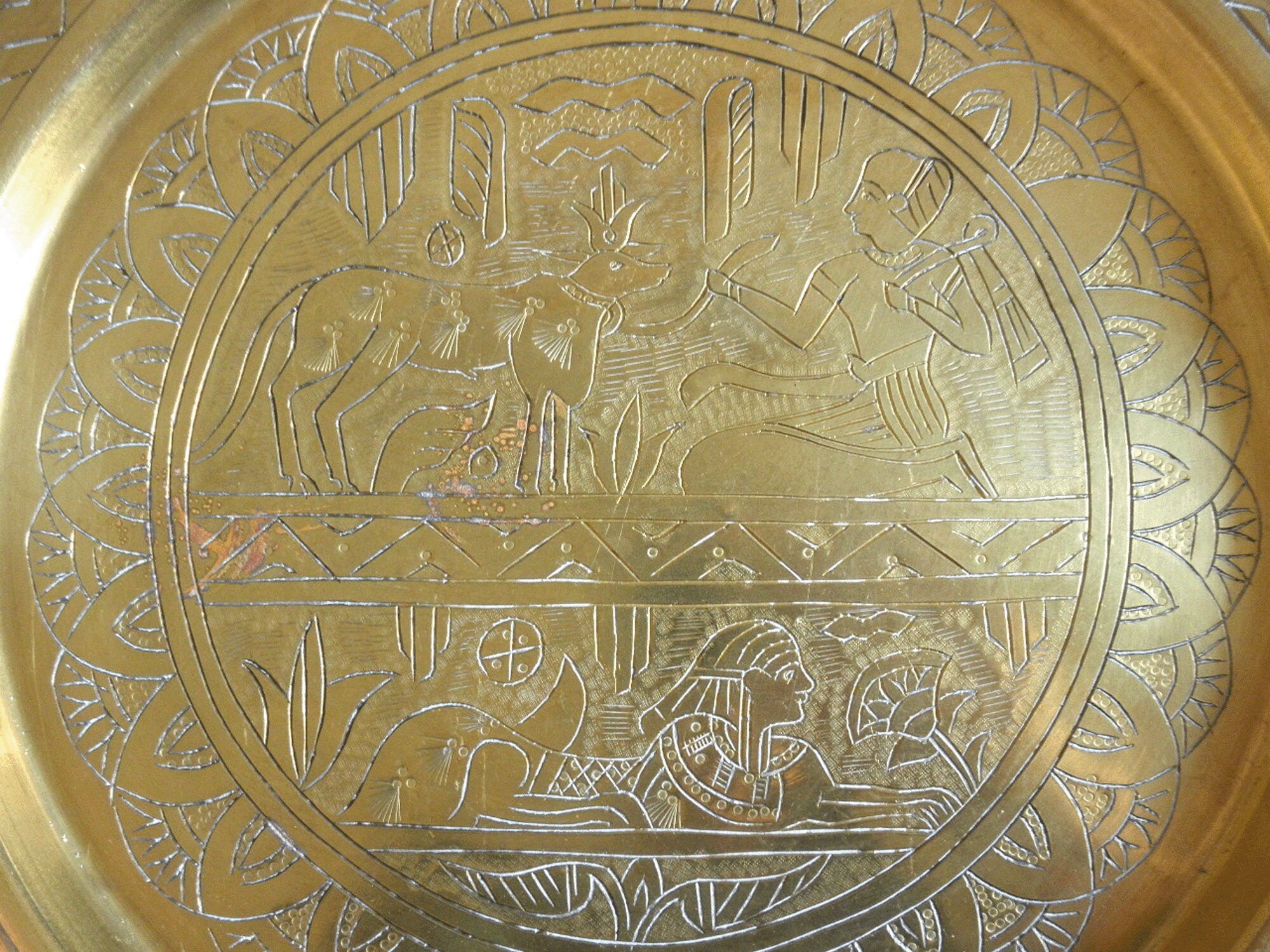Antique Etched Brass Egyptian Tray Solid Brass 11 Round - Etsy
