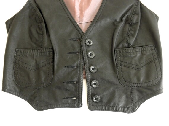 Vintage 1970s Cordovan Genuine Black Leather Vest… - image 8
