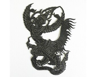 Vintage Thai Shadow Puppet: Ramakien Winged Character Art