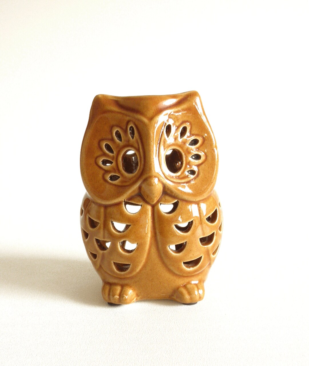 Vintage Ceramic Owl Candle Holder 6 Tall Brown Ceramic Owl Tea Light