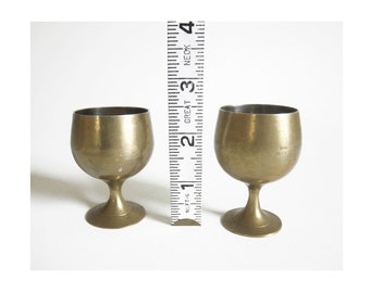 Vintage Brass Aperitif Mini Goblets, Pair of Small Footed Brass Shot Glasses, Cordial Goblets- Made in India