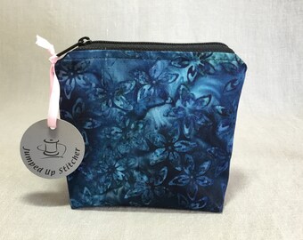 Blue Floral Batik Boxy Little Zipper Bag