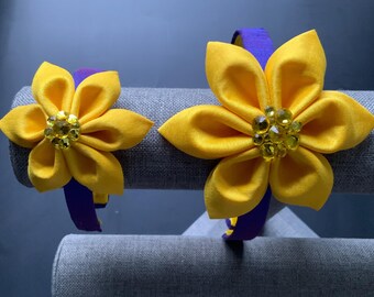 Whimsy Loo Twinsy Handcrafted Yellow Flowers On Purple Headbands