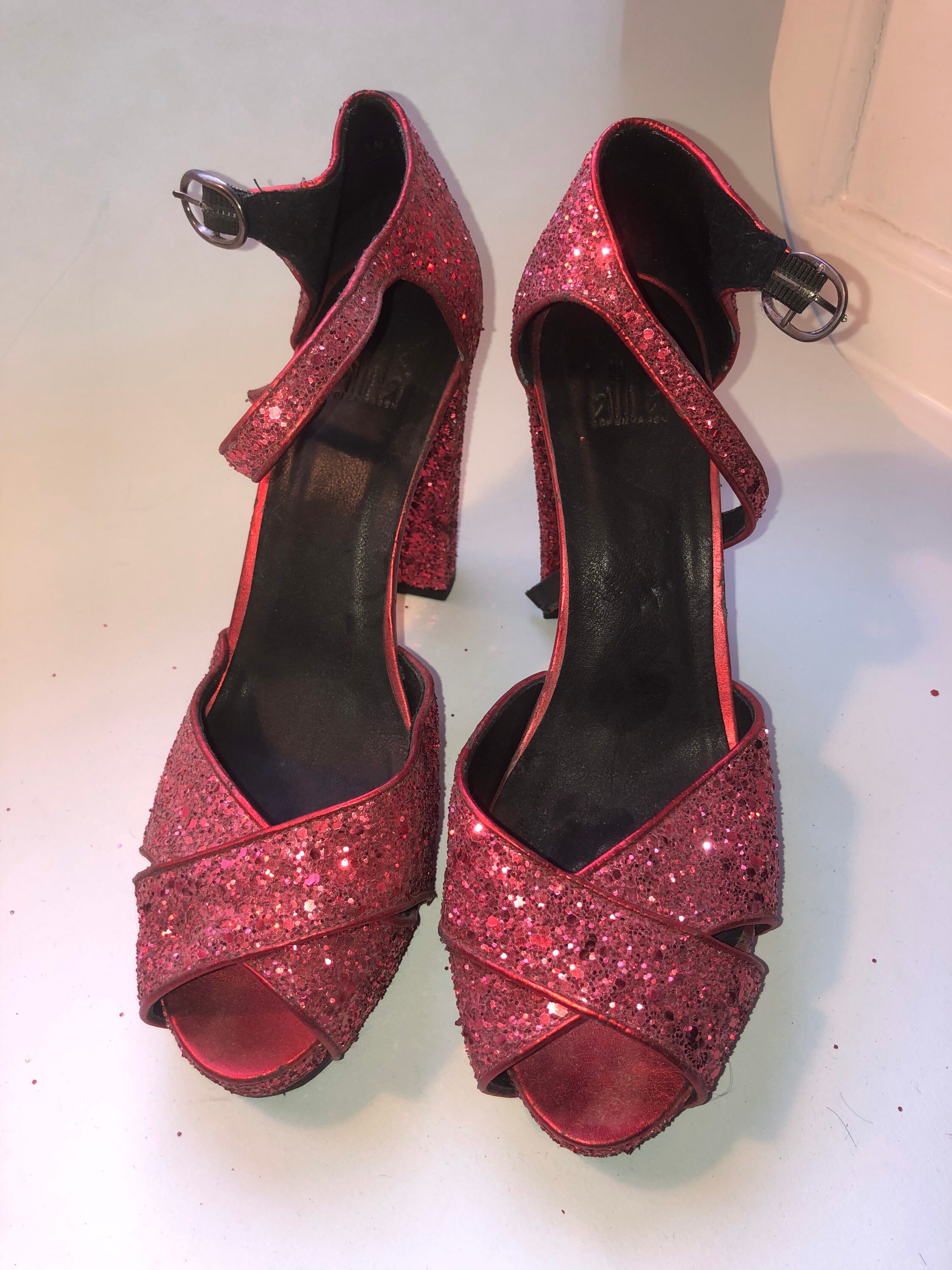 glitter wedge heels