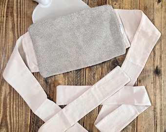 Practical hot water bottle strap, beige, made of cotton