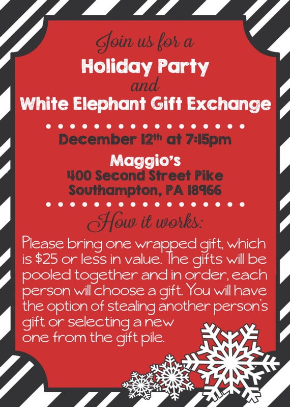 Items similar to Printable Holiday Party & White Elephant Gift Exchange