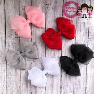 4" inch Double Layered Hair Bow- Single Bow- Red Hair Bow- Black Hair Bow- Grey Hair Bow- White Hair Bow- Simple Bows- Double Layered Bow