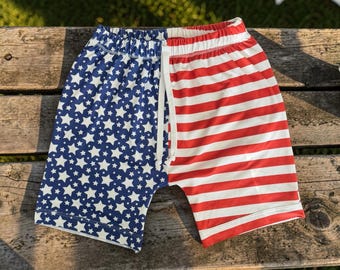 Stars Stripes Boy Shorts | Handmade 4th of July Summer Clothes
