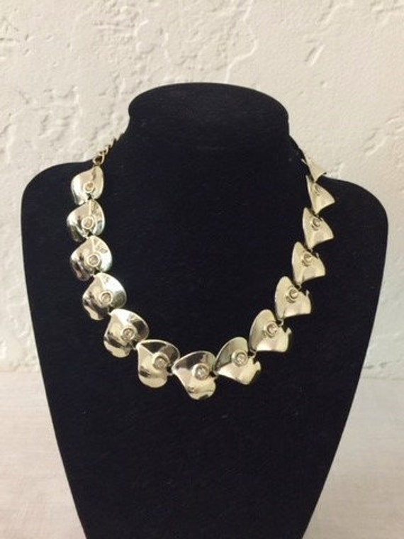 Vintage Gold & Crystal Necklace. Clear crystals s… - image 1