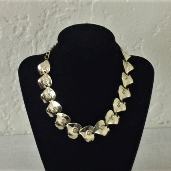 Vintage Gold & Crystal Necklace. Clear crystals s… - image 5