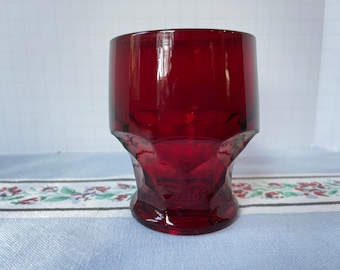 Fenton Ruby Red Whiskey Tumbler. Georgian or Aqua Caliente Pattern #1611. Holds 2.5 ounces plus ice. Honeycomb base. Collect or Replace.