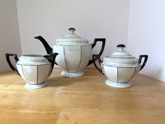 Vintage Art Deco Porcelain Tea Set: PALT Czecho-Slovakia, Iridescent Glaze. 5 serving pieces.