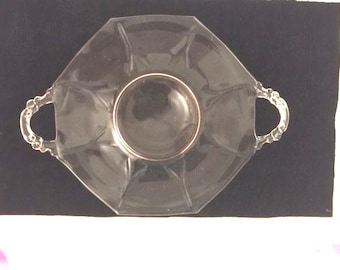 Vintage Pink Depression Glass Handled Server. Hairpin Pattern by Hazel Atlas with distinctive octagon shape. Lovely for sandwiches, cookies.