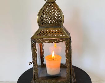 DECORATIVE MOGUL LANTERN made of burnished, patterned pressed tin. Mantle, Shelf, Patio decor.