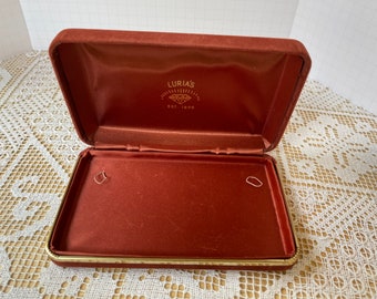 gift jewelry presentation box Brown Velvet Jewelry Box for Presentation or Gifting has a Brown Satin Interior and Gold Metal surround on the outside Mid-Century Vintage.