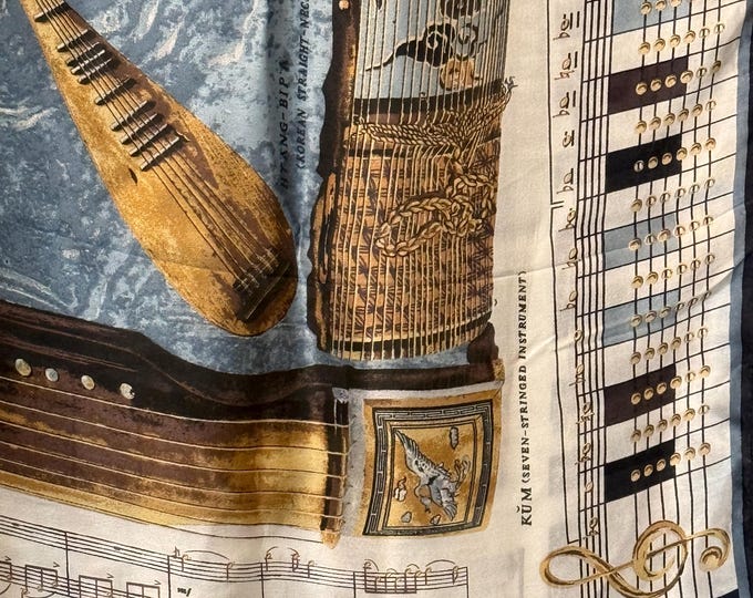 Vintage Silk Scarf or Shawl. Large With Musical Instruments and ...