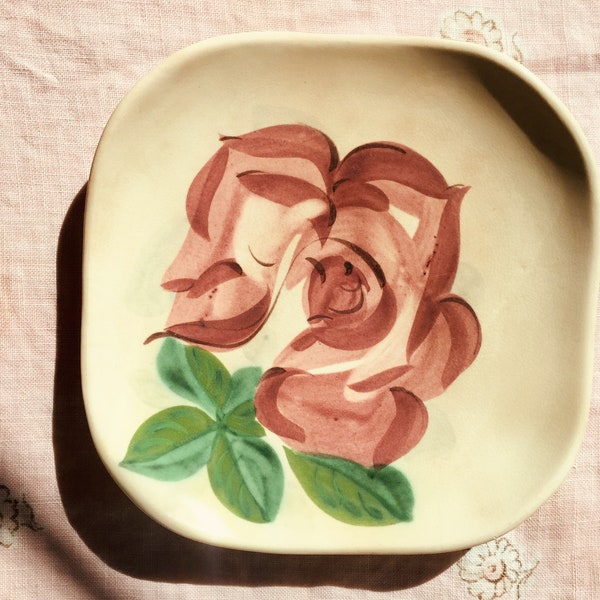Vintage Red Wing Pottery, Lexington Rose Pattern Salad Plate, 1950's Stoneware, replacement for your set or collection, made in the USA.
