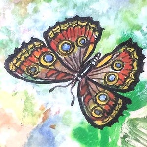 Vintage Butterfly Painting. Framed under glass & ready to hang. These cheerful creatures appear in vibrant colors. Signed by the artist. image 4