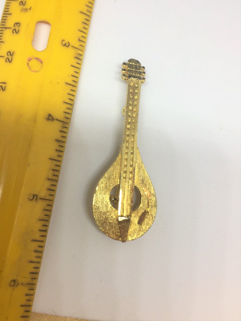 Vintage Gold Mandolin Brooch Mamselle Brand shiny gold Etsy