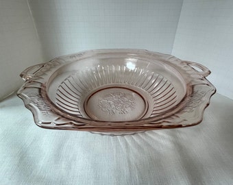 Pink Mayfair Pattern Depression Glass Vegetable or Serving Bowl. Six-sided with handles. Anchor Hocking, vintage 1930s. Excellent Condition.