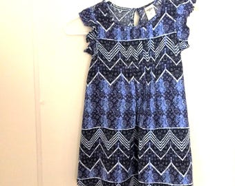 Vintage Toddler Dress, 3T by Oshkosh B'gosh. Blue & lavender abstract print. Cute flutter sleeves and front pleating. With original label.