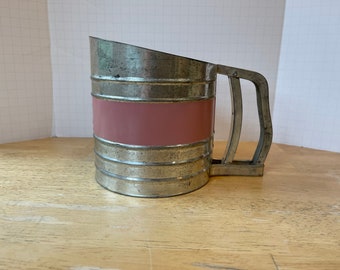 Foley Flour Sifter. Mid-Century mechanical tool for making dough or kitchen decor. Hand sifter marked Foley "Sift-chine triple screen".