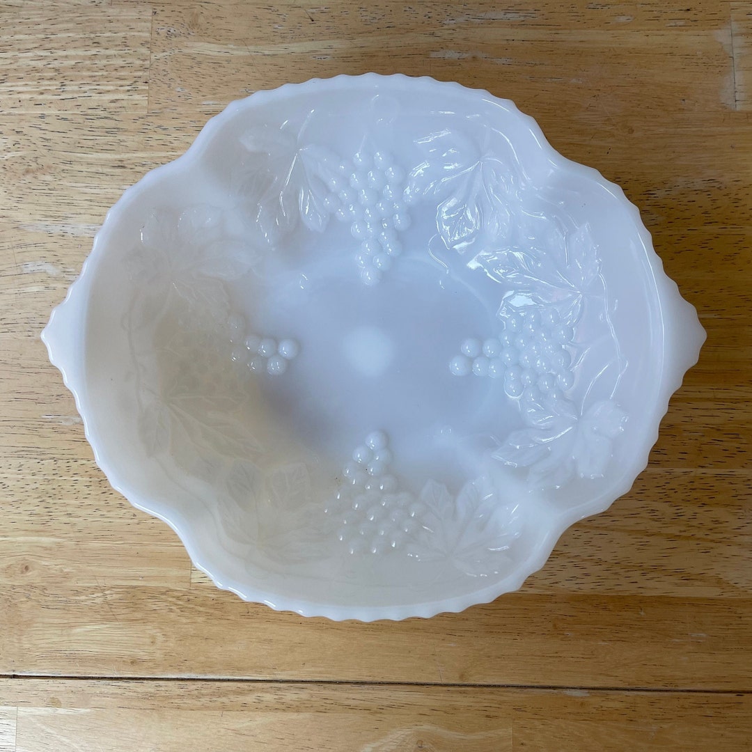 Large Milk Glass Bowl Grape Vine Pattern by Indiana Glass Perfect for