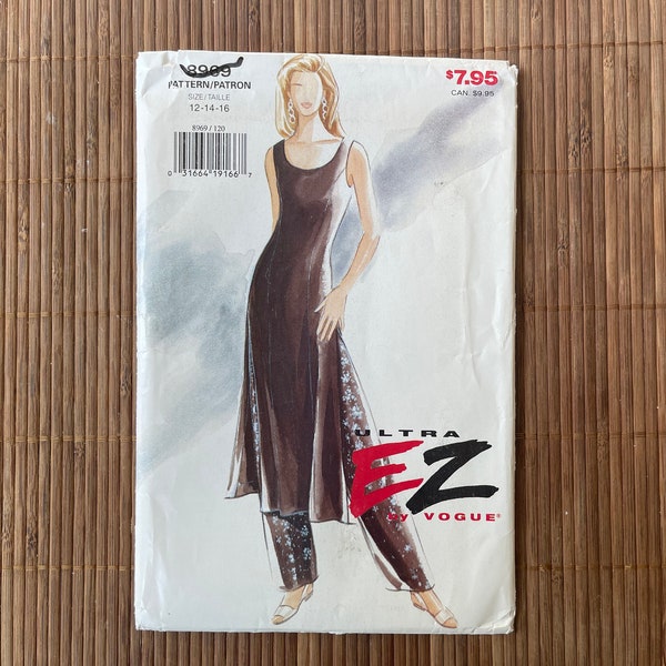 Pattern Vogue Ultra EZ Long Tunic and Straight Pants from 1994 Chic evening wear 9 pieces in all Uncut Pattern for Size 12-14-16.