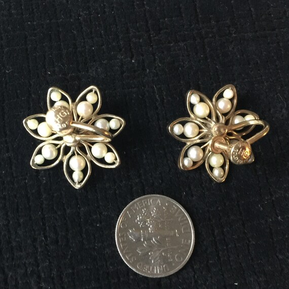 Vintage Faux Pearl Earrings, Star or Flower-shape… - image 6