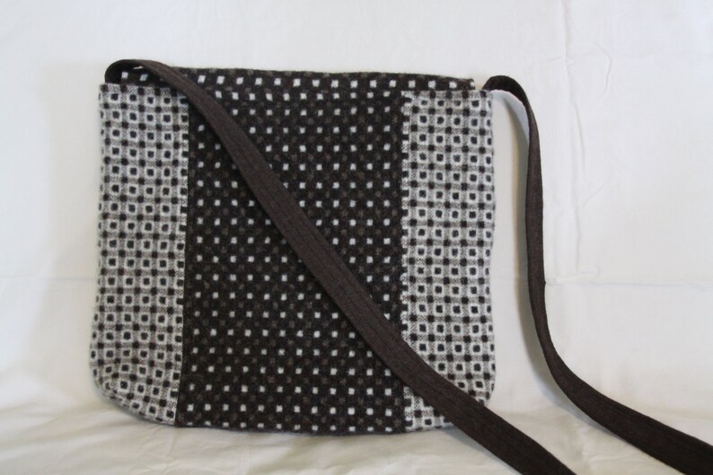 Brown Wool Plaid Houndstooth Purse Messenger Bag Ladies Tote Etsy