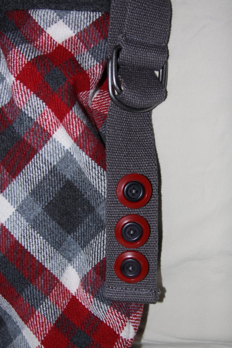 purse,tote, handbag,carry on,crossbody,handmade,plaid,red,grey,recycle,repurpose,large bag,travel bag, image 3