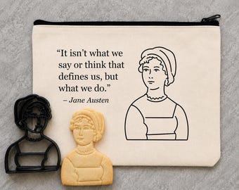 Juego de cortadores de galletas de Jane Austen con bolsa de lona