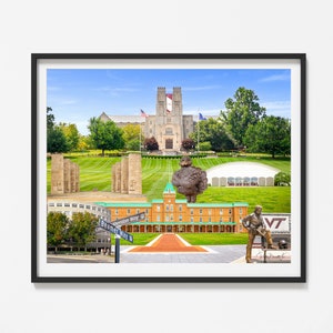 Tech, Blacksburg Print, Blacksburg, Burruss Hall, VPI, Lane Stadium