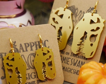 Metallic Gold Dinosaur Skull Earrings