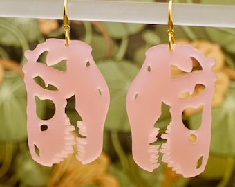 Sugar Pink T-Rex Skull Earrings