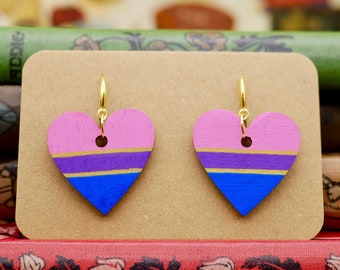 Bi Love Heart - Hand Painted Pride Flag Earrings