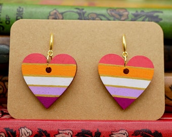 Lesbian Love Heart Hand Painted Pride Flag Earrings
