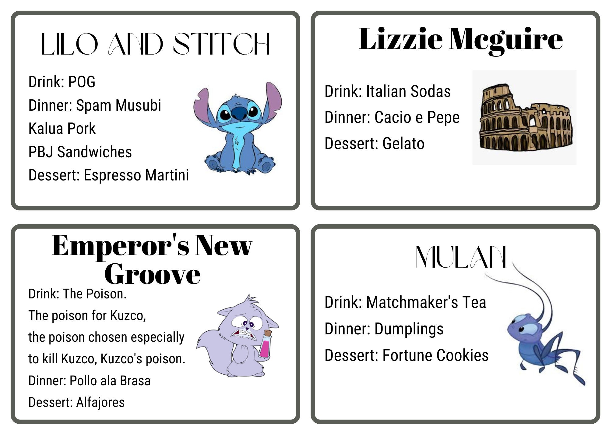 Disney Dinner and a Movie 48 Card Pack W/ Recipes - Etsy