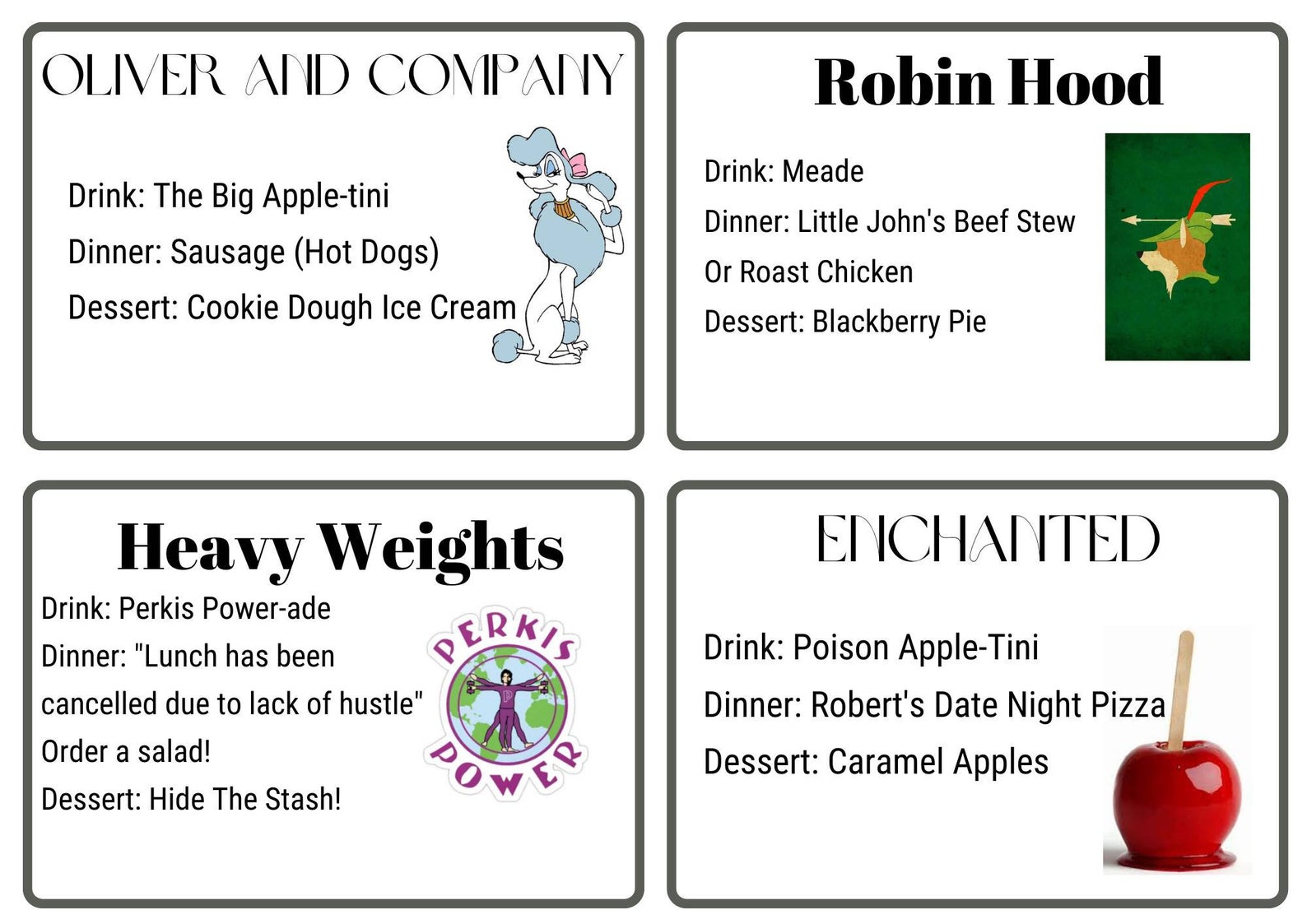 Disney Dinner And A Movie 48 Card Pack W Recipes Etsy