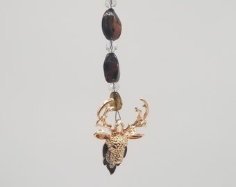 Deer Elk Gold Brown Rear View Mirror Car Charm Hunting Antlers Buck Stag Bull Gift Idea Accessory
