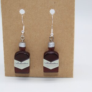 Pair Of Bottled Whiskey Earrings Hypoallergenic Hook Resin Food Dangle Drop Alcohol Liquor Waitress Bartender Gift Spirits