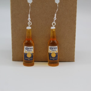 Pair Of Beer Bottle Earrings Hypoallergenic Hook Resin Foodie Food Novelty Dangle Drop Alcohol Liquor Waitress Bartender Gift