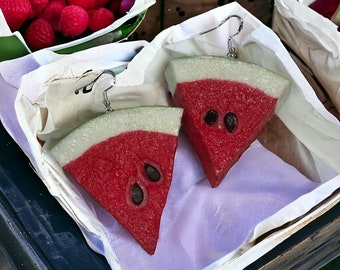 Pair Of Realistic Watermelon Slice Dangle Drop Earrings or Pendant Fruit Slice Food Jewelry