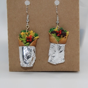 Beef Burritos Earrings Hypoallergenic Hook Earrings Polymer Clay Foodie Gift Food Novelty Dangle Miniature Cheese Guacamole sour cream