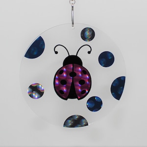 Large 4&quot; Round Acrylic Metallic Ladybug Suncatcher Rear View Mirror Car Charm Makes A great Gift Swivel Hook Hanger Double Sided
