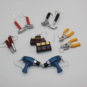 Your Choice Tools Earrings Hypoallergenic Earrings Gift Novelty Dangle Drill Hammer Pliers Screwdriver Tool Bag Carpenter Handyman Plumber
