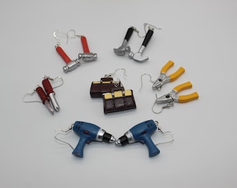 Your Choice Tools Earrings Hypoallergenic Earrings Gift Novelty Dangle Drill Hammer Pliers Screwdriver Tool Bag Carpenter Handyman Plumber