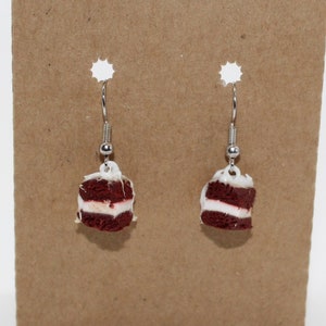 Mini Red Velvet Cake Earrings Hypoallergenic Hook Earrings Polymer Clay Foodie Gift Food Novelty Dangle Miniature Dessert