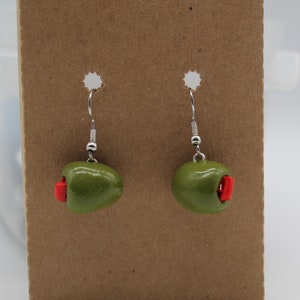 Realistic Green Olives Earrings Hypoallergenic Hook Earrings Polymer Clay Foodie Gift Food Novelty Dangle Miniature Pimento Stuffed
